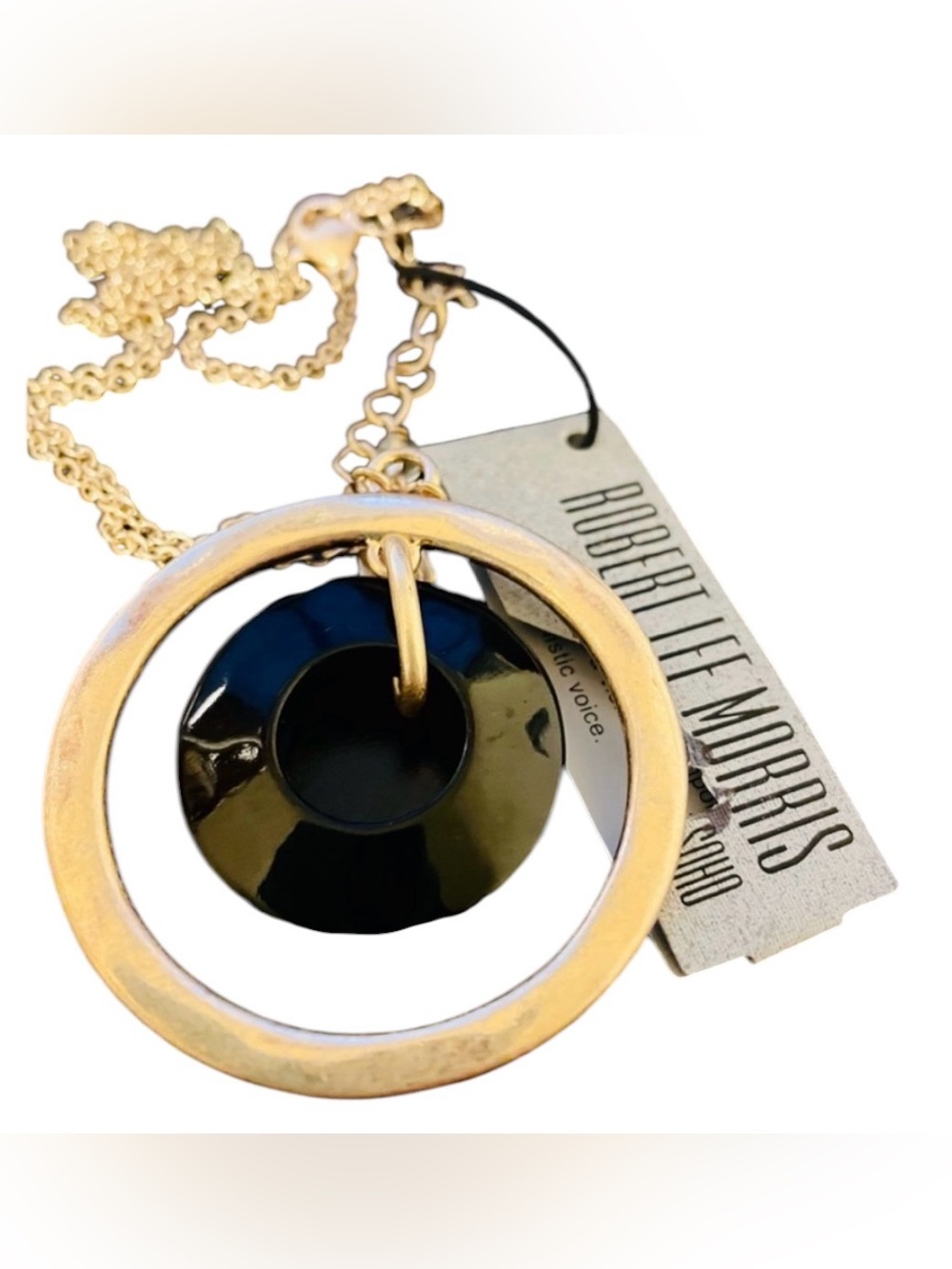 🔴Robert Lee Morris Gold and Black Pendant Necklace, NWT - Picture 2 of 10